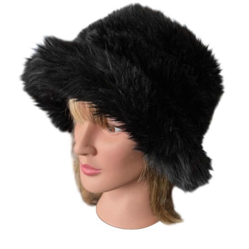 Vintage y2k Black‎ Fuzzy Teddy Bear Hat Goth Gothic Winter Cabin Core Minimalist